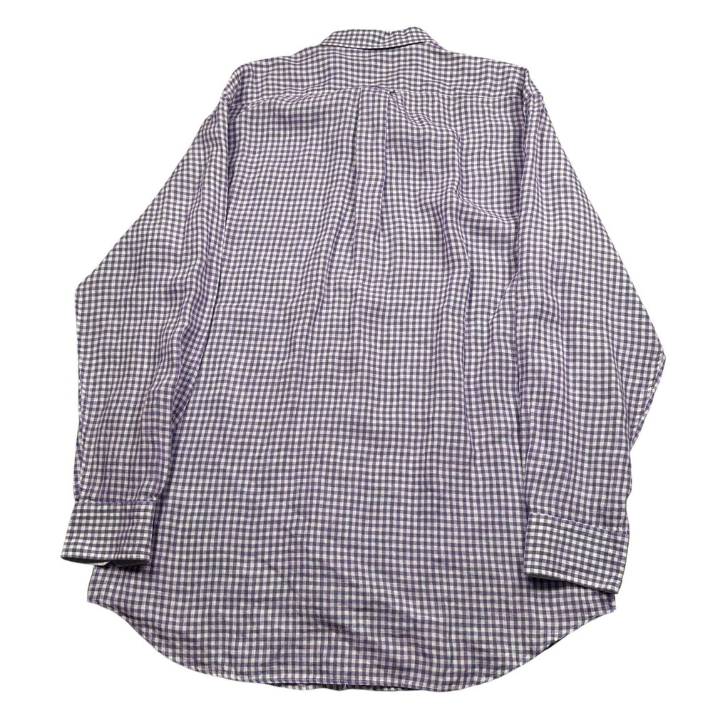 Luigi Baldo Shirt Men's XLT 100% Linen Long Sleeve Purple Check Plaid - Picture 7 of 7
